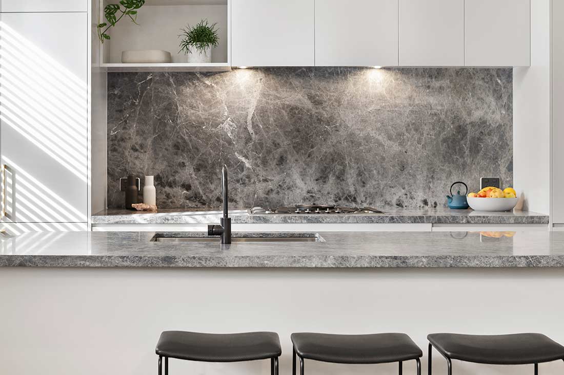 Quartzite backsplash - unique and though